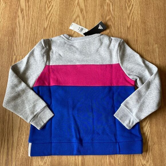 Adidas Colorblock Stripe Logo Crewneck Pullover Gray Medium 10/12 - Picture 6 of 7